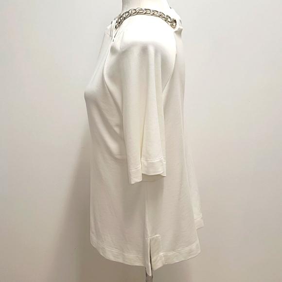 Duette NYC Top/Blouse White w/Silver Chain at Neck Belled Half Sleeves Size XS - Picture 6 of 9